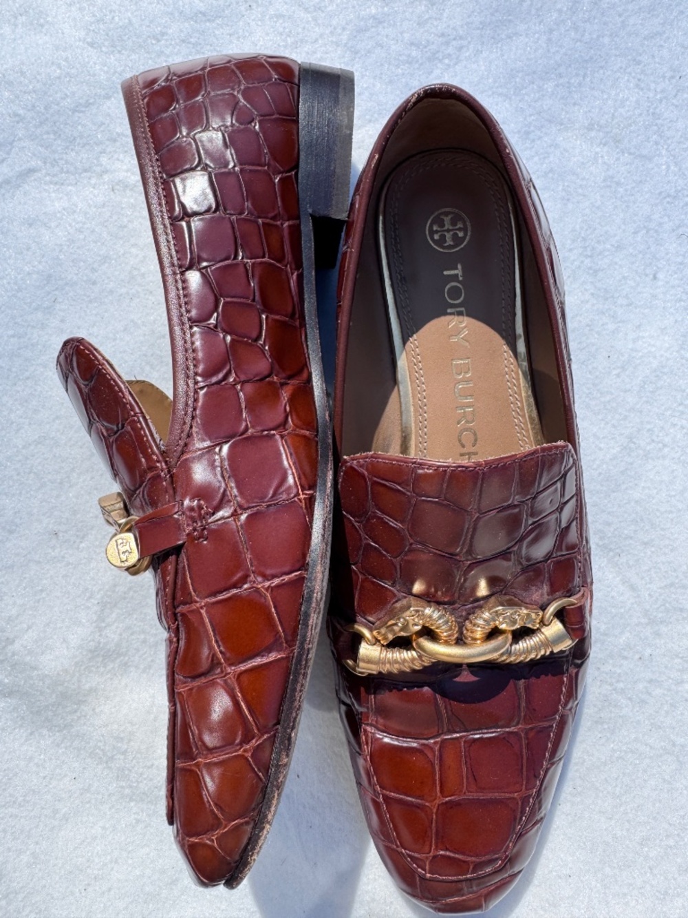 Tory Burch Jessa Embellished Croc-effect Leather Loafer Size 7.5 - Picture 2 of 4